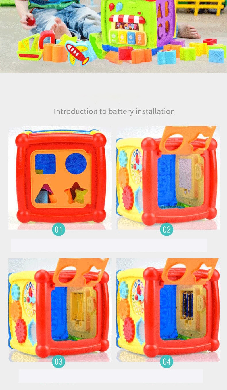 Multifunctional Musical Toys Toddler Baby Box Music Activity Cube Gear Clock Geometric Blocks Sorting Educational Toys